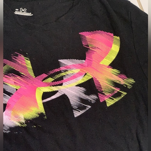 💖 Under Armour Armor t-shirt Shirt Black Neon Pink Yellow Purple Athletic Tee - Picture 7 of 9